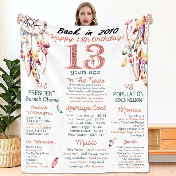 13 Year Old Girl Gift Ideas,13th Birthday Decorations for Girls,Teen Girl Gifts,Happy 13 Year Old Birthday Gifts for Daughter,Sister,Niece,Blankets for Kids Back in 2010 Blanket 50x60 Inch