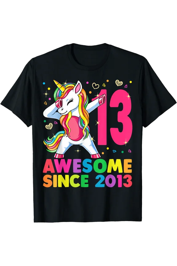 13 Years Old Unicorn Dabbing 13Th Birthday Girl Gift Party T-Shirt, Unisex T-Shirt