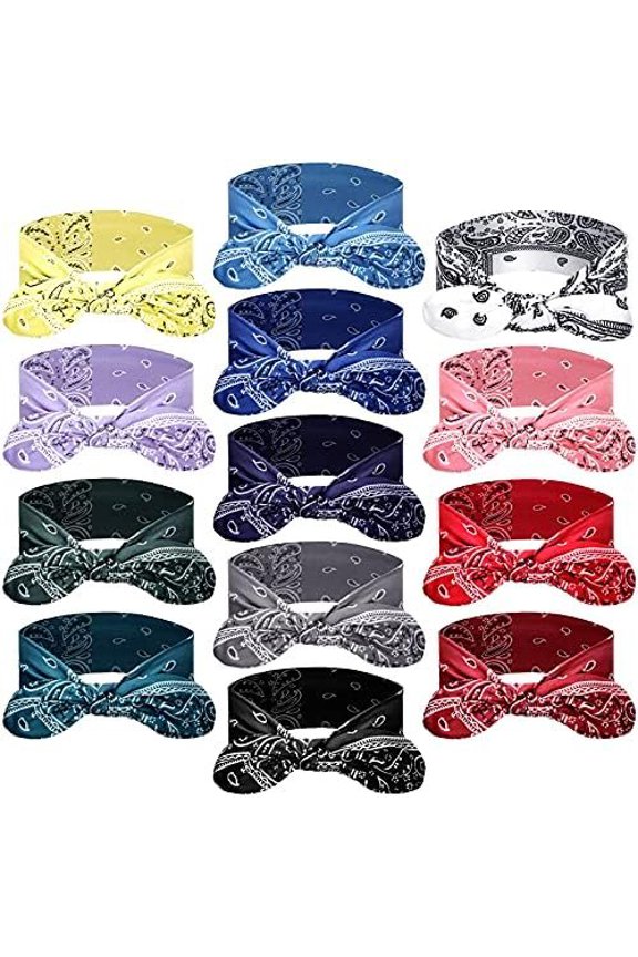 13 count Bandana Headband for Women Paisley Hair Bandanas Boho Bow Headbands Elastic Knot Ear Wrap Cute Hair Accessories for Women 7.87x2.75 Inch(Chic Color)