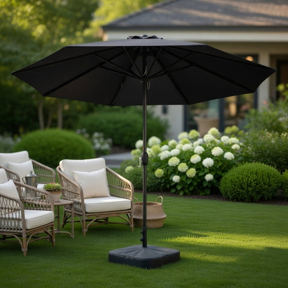 13 ft Double-Sided Solar Patio Umbrella with LED Lights,Heavy-Duty Metal Frame, Wind-Resistant Cross Base, for Backyard,