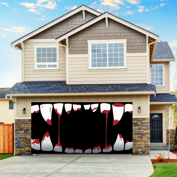 13 ft Large Halloween Garage Banner Halloween Garage Door Cover Halloween Vampire Bloodied Mouth Banner Scary Decor Halloween Murals Backdrop