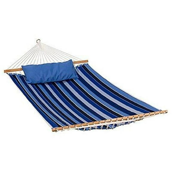 13 ft. Reversible Sunbrella Quilted Hammock, Blue - Milano Cobalt Stripe & Canvas Capri Solid