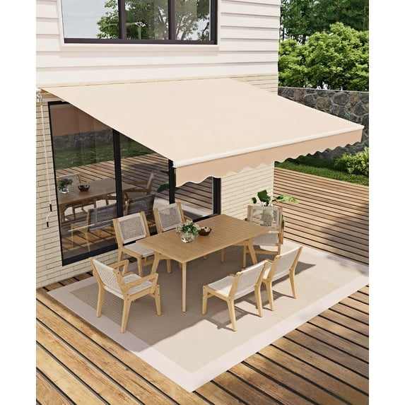 13 ft x10 ft Manual Retractable Awning, Waterproof Sun Shade Patio Awning, Heavy Duty Aluminum Frame, 280 g Polyester Fabric, Adjustable Roll Out Awning for House, for Deck, Porch, Beige