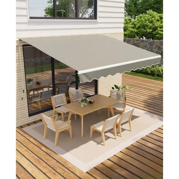13 ft x10 ft Retractable Awnings for Patio, Manual Patio Awning for Outside with Sturdy Aluminum Frame, Fade and Tear Resistant Fabric, Crank Handle, for Patio, Deck, Garden, Grey