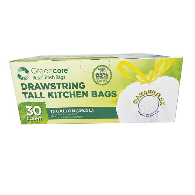 Smart Sense Tall Kitchen Bags, Drawstring, 3-Ply, 13 Gallon, Lemon