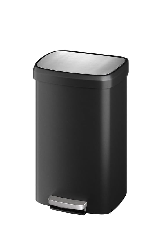 13 gal / 50 L Plastic Trash Can with Lid, Large Garbage Can for Kitchen, Rustproof Step-on Kitchen Trash Bin with Liner Rim, Rear Handle, Soft Close Lid, Black