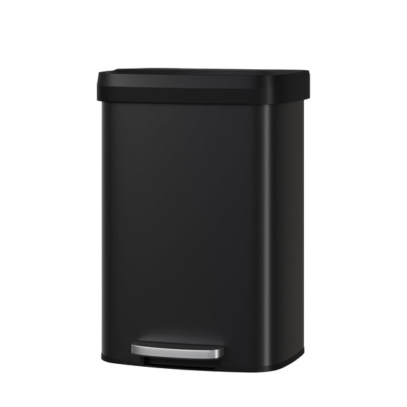 13 gal / 50 L Stainless Steel Trash Can with Lid Rust-Proof Large Kitchen Trash Can with Step-On Pedal | Metal Bin Features Soft-Close Lid & Easy-Liner Rim for Easy Cleaning