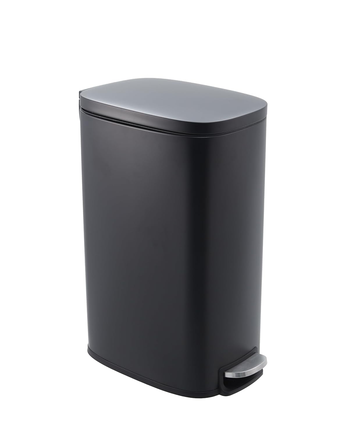 13 gal Slim Trash Can, Step Garbage Can with Soft-Close Lid, Stainless Steel Recycling Bin Waste Container with Removable Inner Bucket for Kitchen, Bathroom, Office (Black)