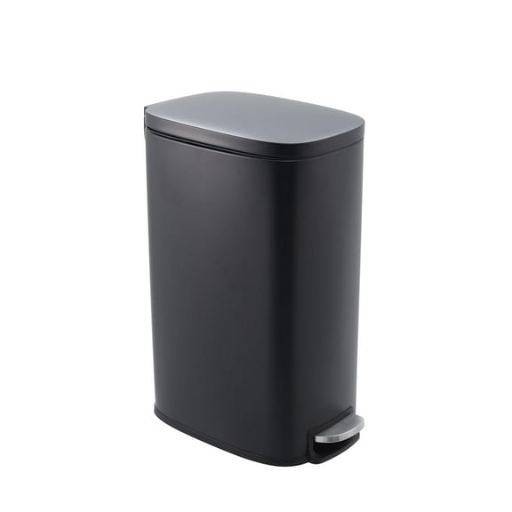 13 gal Slim Trash Can, Step Garbage Can with Soft-Close Lid, Stainless Steel Recycling Bin Waste Container with Removable Inner Bucket for Kitchen, Bathroom, Office (Black)