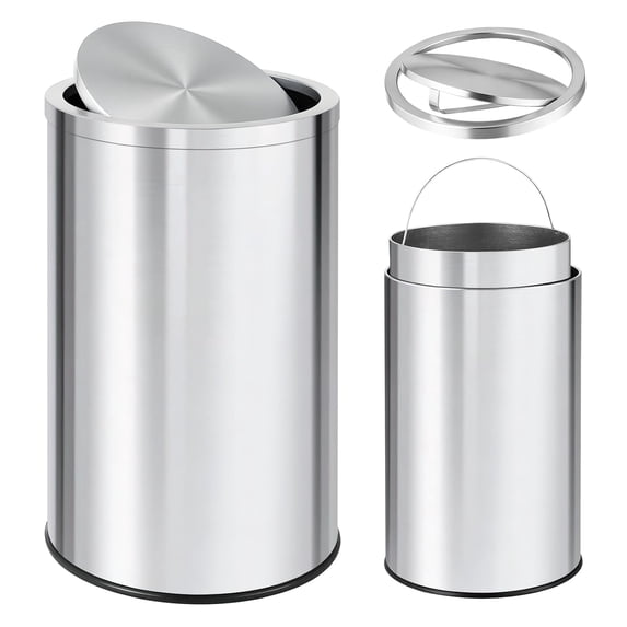 13 gal Stainless Steel Trash Can, 50 L Kitchen Garbage Can with Flipping Lid & Removable Inner Bucket, Large Rubbish Bin Waste Container for Office, Hotel, Silver