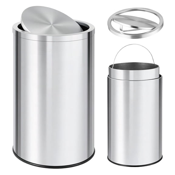 13 gal Stainless Steel Trash Can, 50 L Kitchen Garbage Can with Flipping Lid & Removable Inner Bucket, Large Rubbish Bin Waste Container for Office, Hotel, Silver