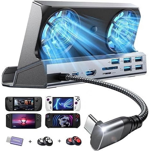 Docking Station for Steam Deck OLED & ROG Ally & Legion Go, Dual Cooling Fans 5 USB Ports and 4K  60Hz, 100W Charging Port for ROG Ally 30W Mode, Gigabit Ethernet for Steam Deck OLED