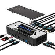 13-in-1 USB-C Dock with 100W charge 4K HDMI/DP Gigabit RJ45, 10Gbps USB HUB SSD Enclosure for Laptop