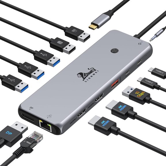 13 in 1 USB C Docking Station - Dual Monitor, Triple Display, 8 C/A Ports, Ethernet, Audio Hub for MacBook,Dell,HP,Lenovo,Surface