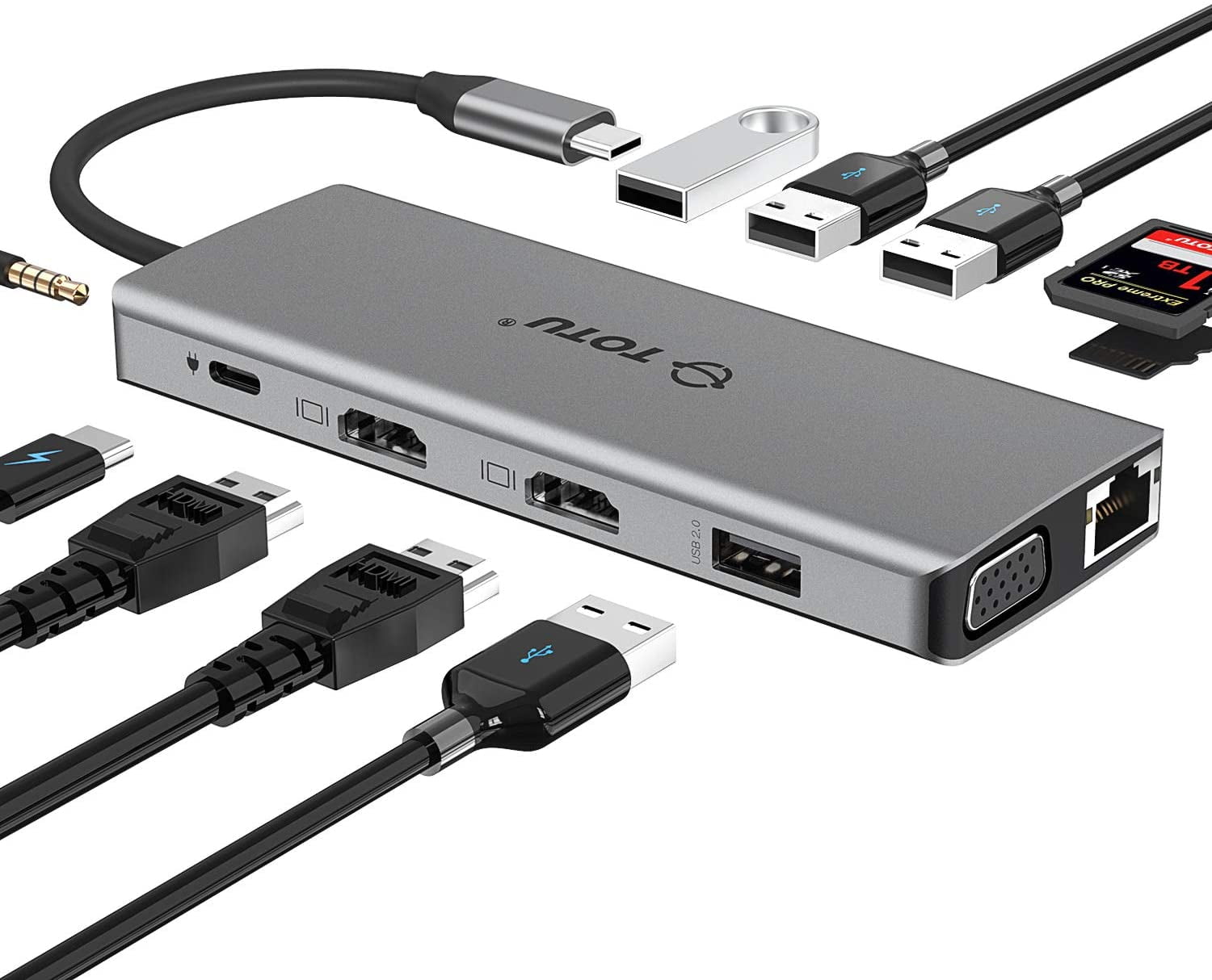 13-in-1 USB-C Hub with Ethernet, 4K HDMI, VGA, PD, SD/TF Cards Reader, Mic/Audio Docking Station for MacBook Pro Air XPS and Other USB-C Laptops