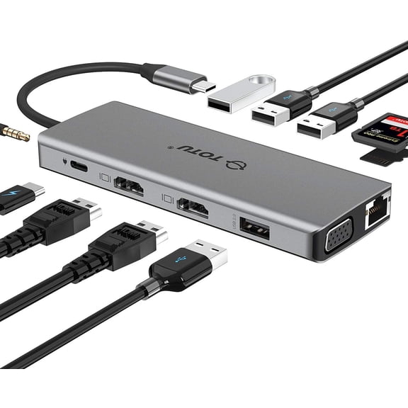 13-in-1 USB-C Hub with Ethernet, 4K HDMI, VGA, PD, SD/TF Cards Reader, Mic/Audio Docking Station for MacBook Pro Air XPS and Other USB-C Laptops