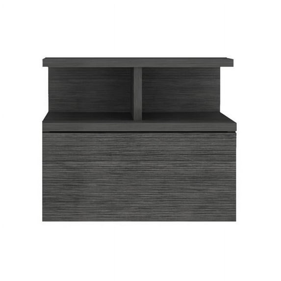 13 in. Dark Gray One Drawer Faux Wood Floating Nightstand