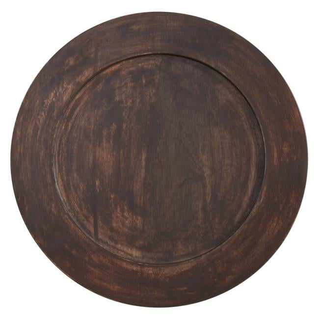 Dark Brown Round Bamboo Wood Charger Plates, Set of 4