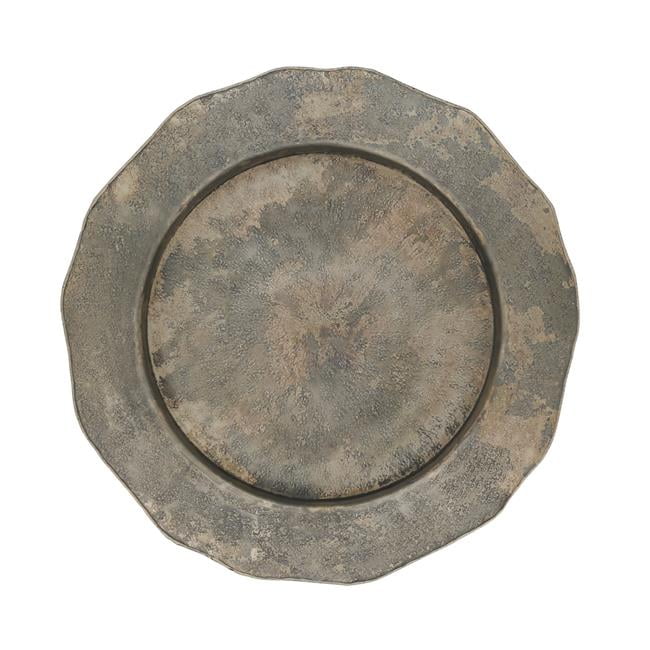Elegant Silver Hammered Metal Scallop Edge Charger Plates, Set of 4