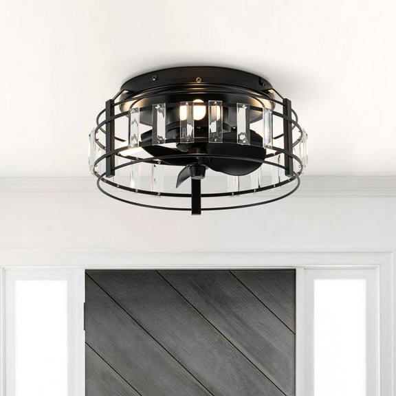 Open Box 13-in Matte Black Industrial Flush Mount Bladeless Fandelier Ceiling Fan with LED Light and Remote