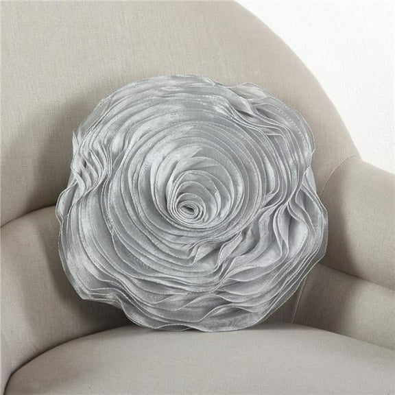 13 in. Rose Design Round Poly Filled Throw Pillow, Silver