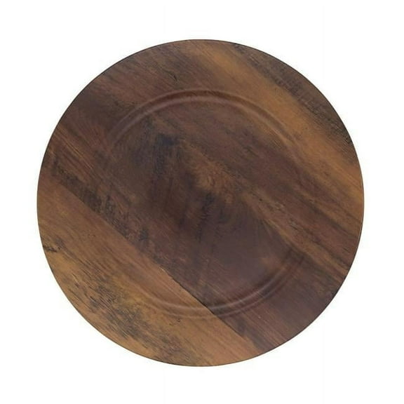 13 in. Sleek Faux Wood Round Charger Plate, Brown - Set of 4