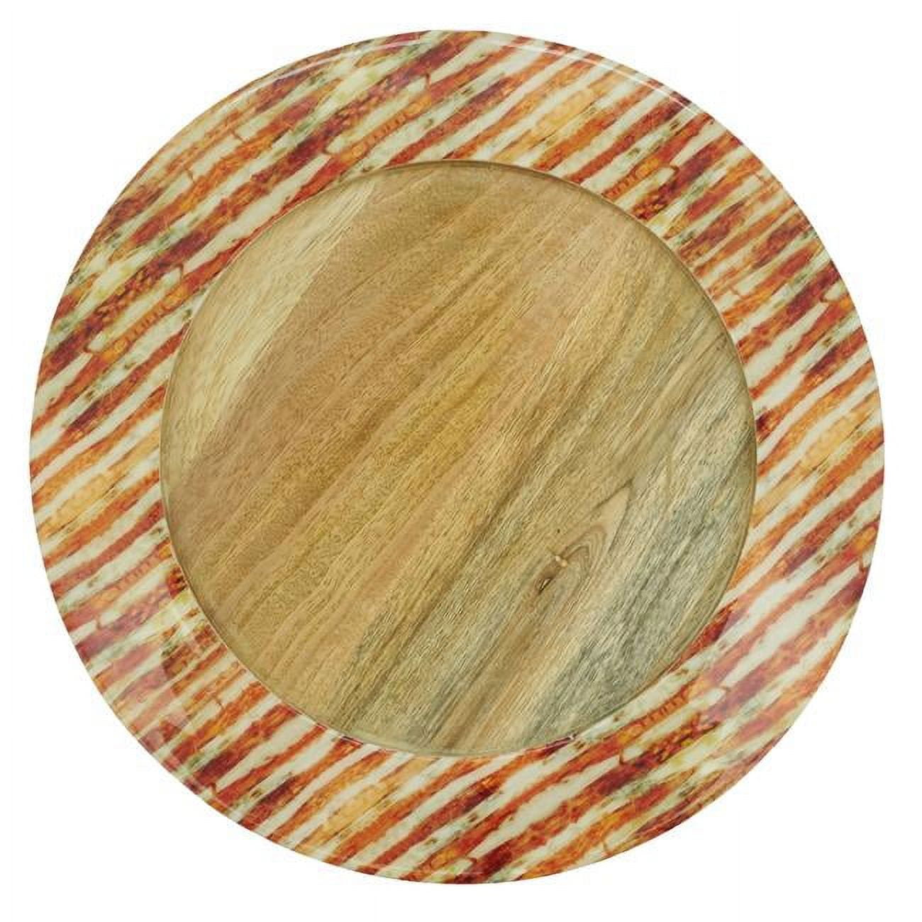 Rust Striped Mango Wood Round Table Chargers, Set of 4