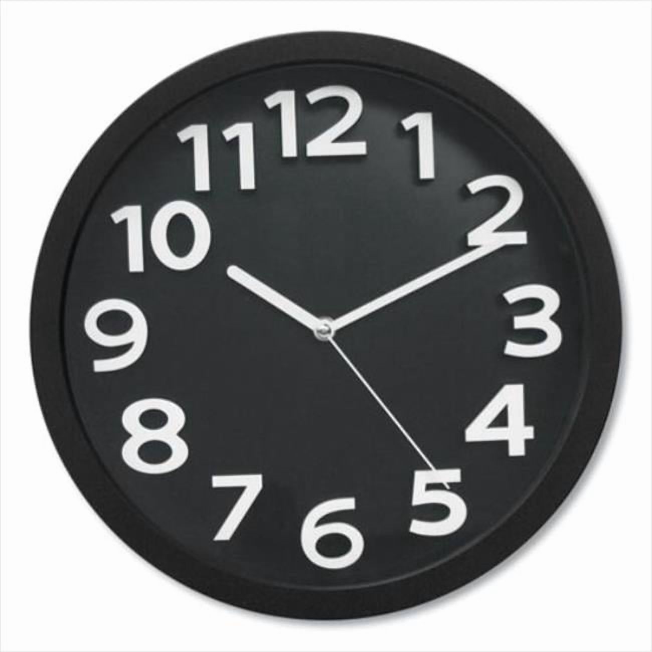 13 in. Wall Clock with Raised Numerals & Silent Sweep Dial, Black ...