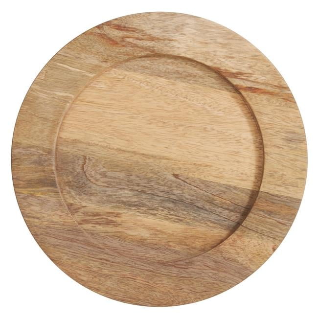 Natural Mango Wood Round Charger Plates, Set of 4