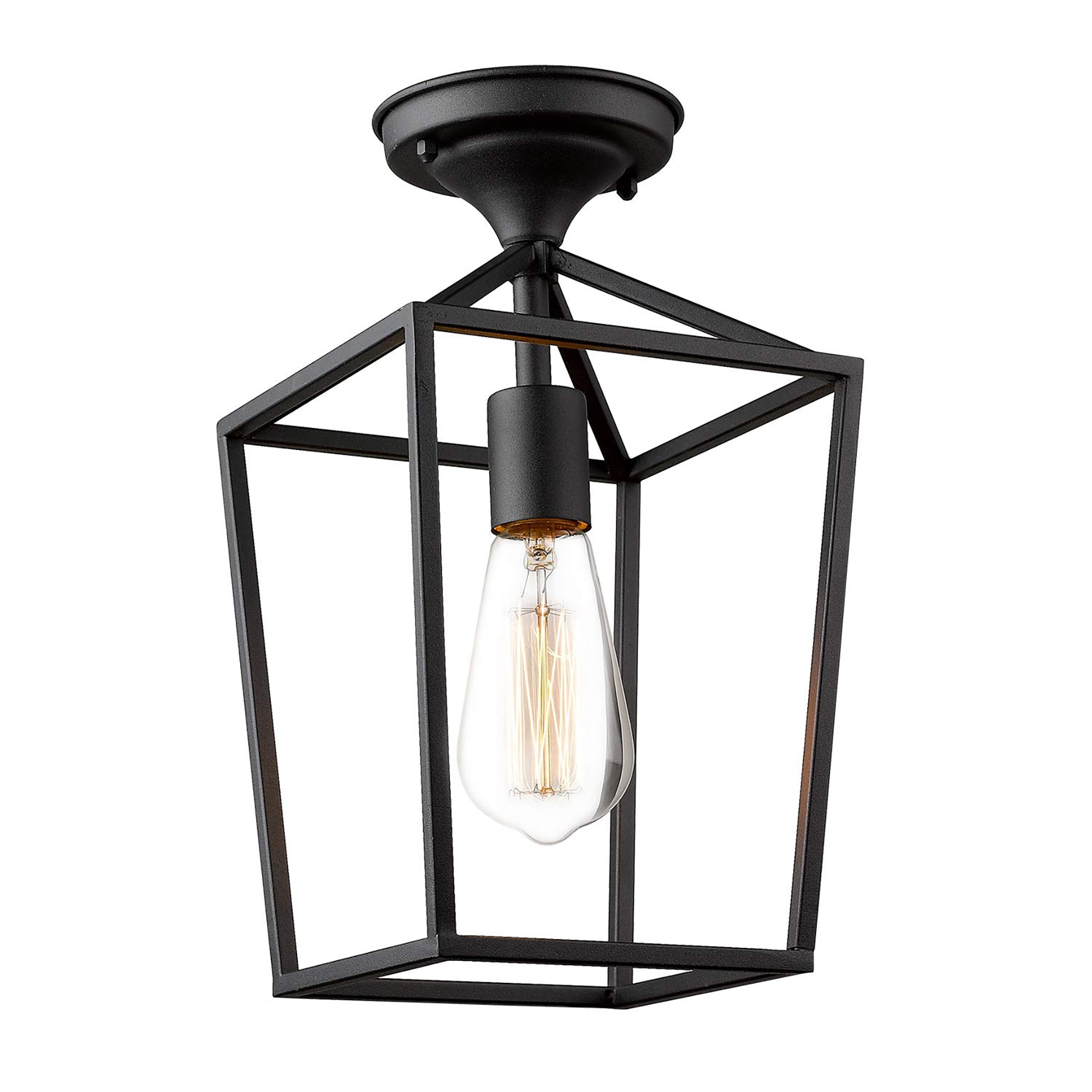 13 inch 1Light Caged Black Semi Flush Mount Ceiling Light Vintage