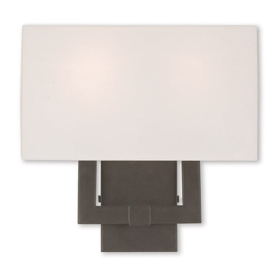 13 inch 2 Light Bronze Wall Sconce with Hand Crafted Off White Fabric Hardback Shade Shade
