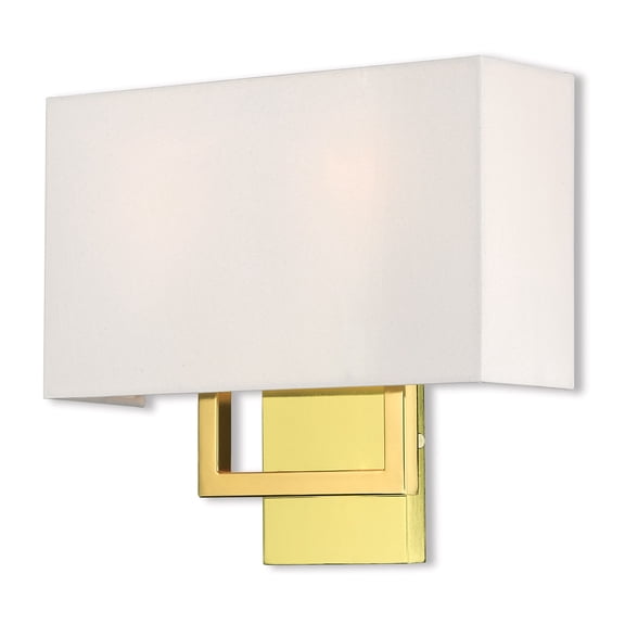 13 inch 2 Light Polished Brass ADA Wall Sconce with Hand Crafted Off-White Fabric Shade