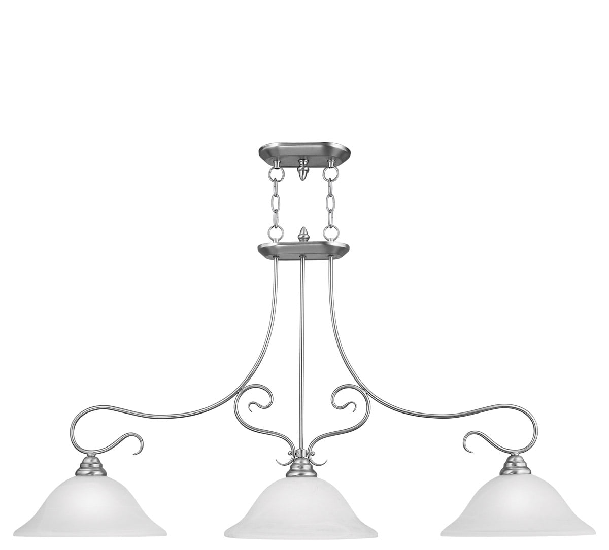 Brushed Nickel 3-Light Linear Chandelier with Alabaster Glass