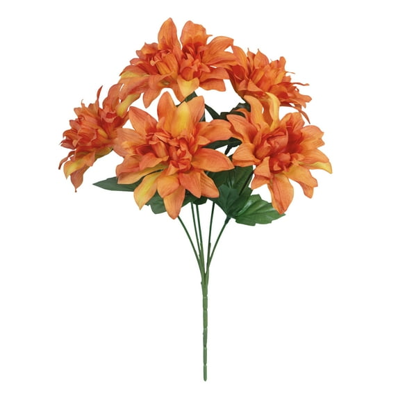 13-inch Artificial Silk Orange Dahlia Flower Pick, 5 flower heads, for Indoor Use, by Mainstays
