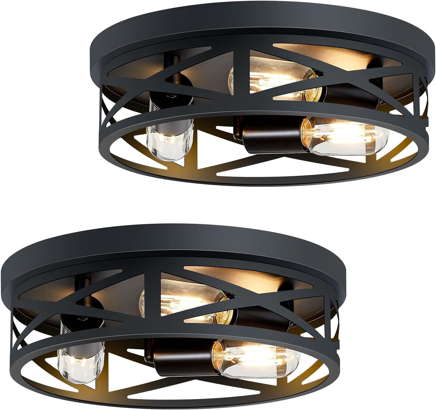 2 Pack 13 inch Black Flush Mount Ceiling Light Fixtures,3-Light Modern Hallway Light Fixtures Ceiling, Black Light Fixture Ceiling Mount for Farmhouse,Kitchen, Bedroom