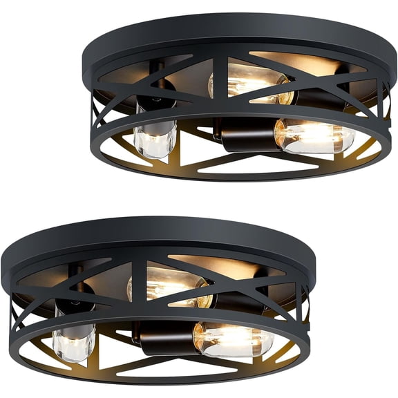 2 Pack 13 inch Black Flush Mount Ceiling Light Fixtures,3-Light Modern Hallway Light Fixtures Ceiling, Black Light Fixture Ceiling Mount for Farmhouse,Kitchen, Bedroom
