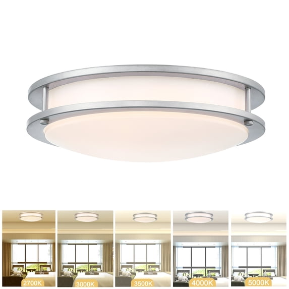 13 inch Brush Nickle LED Flush Mount Ceiling Light Fixture for Kitchen, Bathroom, Dining Room, Dimmable 2700K, 3000K,3500K, 4000K, 5000K