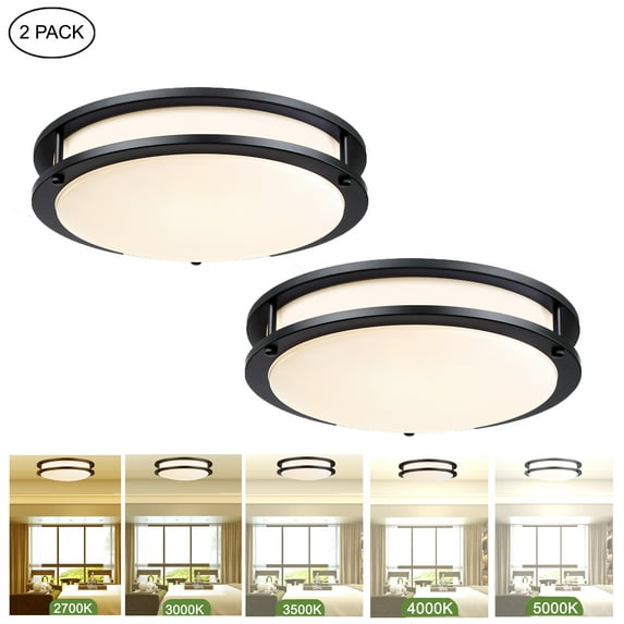 13 inch LED Ceiling Lights Matte Black Kitchen Light Fixtures for Bathroom, Dining Room, Living Room, Selectable 2700K/3000K/3500K/4000K/5000K 23W (2 pack)