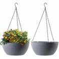 thumbnail image 1 of 13 inch Large Hanging Planters Plant Pots for Outdoor Indoor Plants with Drainage Holes and Chain, 2 Pack Round Hanging Flower Pots for Garden Home Porch Decor, Speckled Grey, 1 of 7