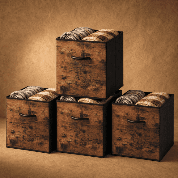 13-inch Rustic Brown Cube Storage Baskets 4-pack