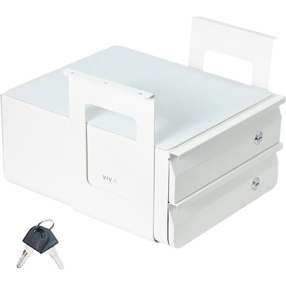 13 inch Under Desk Double Stacked Slide Out Drawers with Lock, Secure Home Office Storage Organizer, White, DESK-AC03L-2W
