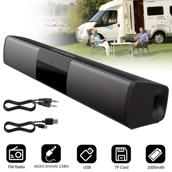 13-inch Wireless TV Soundbar, Bluetooth 5.0, ARC/Optical/AUX/TWS/FM, Rechargeable 2-Pack Surround Sound System for Home Theater & Car Stereo