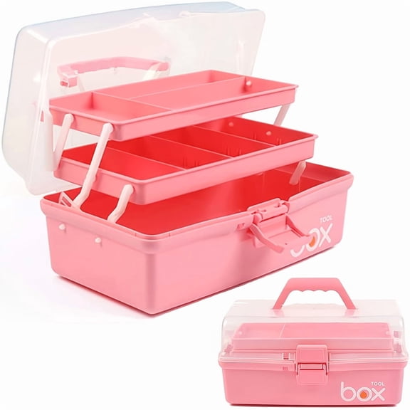 13-inch (about 13.19inch) Three-layer Multi-functional Storage Box, Folding Toolbox/handicraft Box/sewing Supplies Box/medicine Box/home First Aid Kit (with 2 Trays)