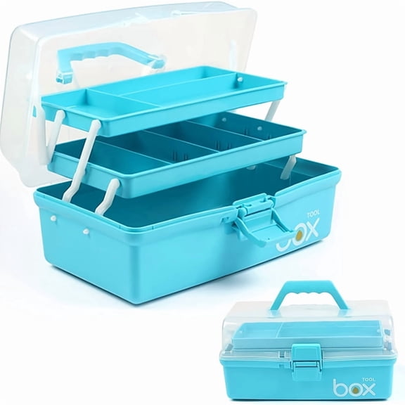 13-inch (about 13.19inch) Three-layer Multi-functional Storage Box, Folding Toolbox/handicraft Box/sewing Supplies Box/medicine Box/home First Aid Kit (with 2 Trays)