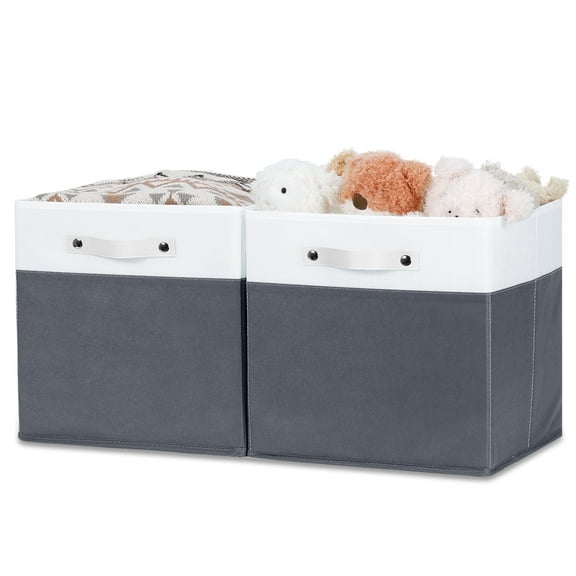 Bidtakay Large Cube Storage Bins Collapsible Fabric Storage Cube Organizer with Handles 13x13x13 Inches 2-Pack Clothes Baskets for Organizing Closet Shlef Storage Bins with Hard Board White/ Grey
