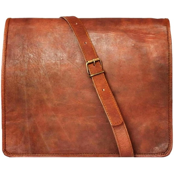 Jaald 13" Leather Messenger Bag Satchel Men's Crossbody Shoulder Bag Laptop Office Side Purse Women Travel Birthday Gift Rustic Work Bag