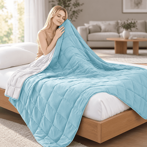 13-light Blue&light Grey 80"×87"-20lbs King Size Weighted Blanket