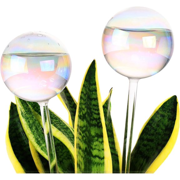 13 oz Up 2 Weeks Watering Globes, Iridescent Rainbow Glass Water Bulbs, Self Watering Planter Insert, Watering Devices System, Automatic Waterer, 2 Pack