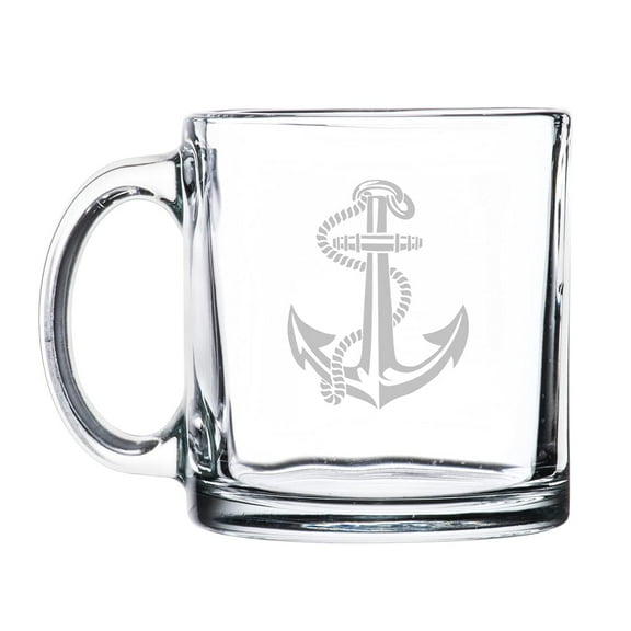 13 oz. Clear Glass Coffee Tea Warm Beverage Mug Cup Anchor With Rope