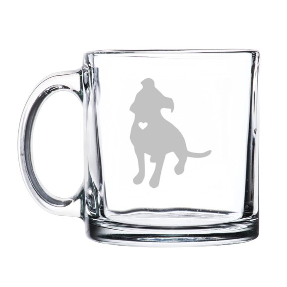 13 oz. Clear Glass Coffee Tea Warm Beverage Mug Cup Cute Pit Bull With Heart